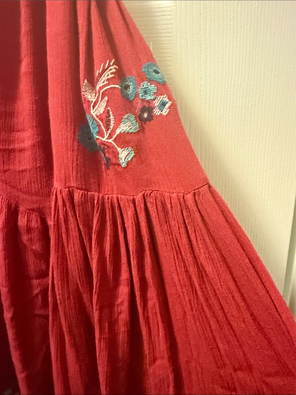 Free People Red Embroidered Boho Tunic Mini Dress EUC - Picture 4 of 7